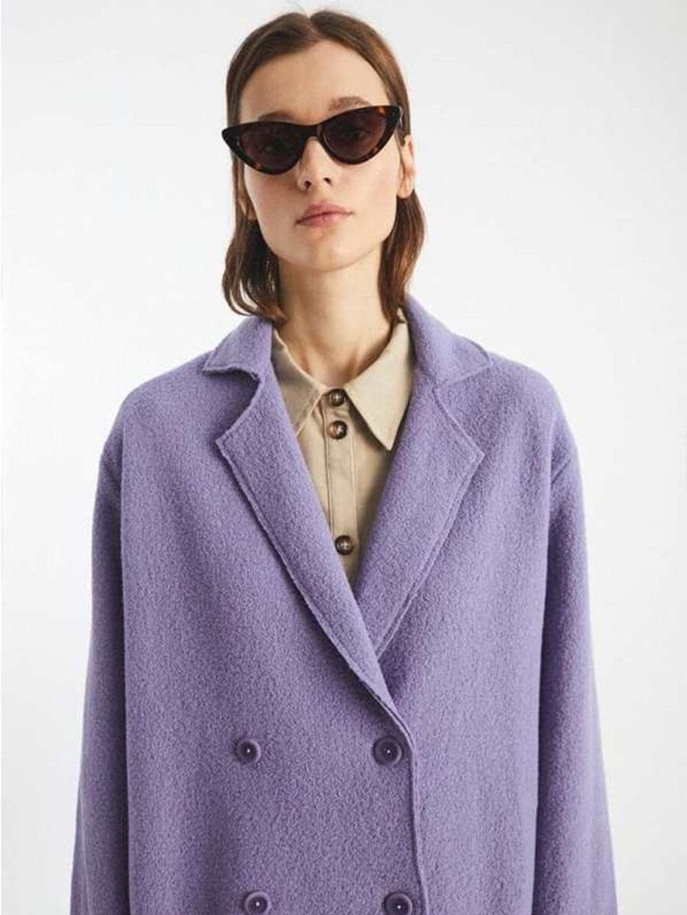 Rita Row lilac double breasted sweater Cardigan jacket small wool quiet luxury